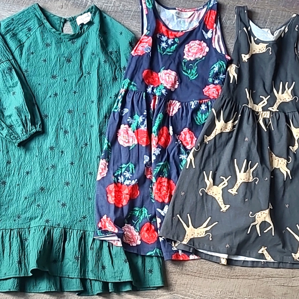 H&M cotton girl's Kids Dress Stars roses giraffe.Size 8 10